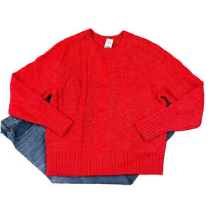 **NWT Loft Crimson Red Relaxed Fit Stitchy Cable Knit Sweater